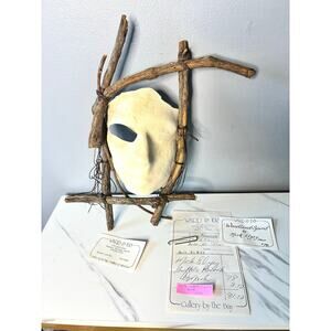 Woodland Spirit Rawhide Mask Sculpture Nick Elzay Mixed Media Folk Art Signed